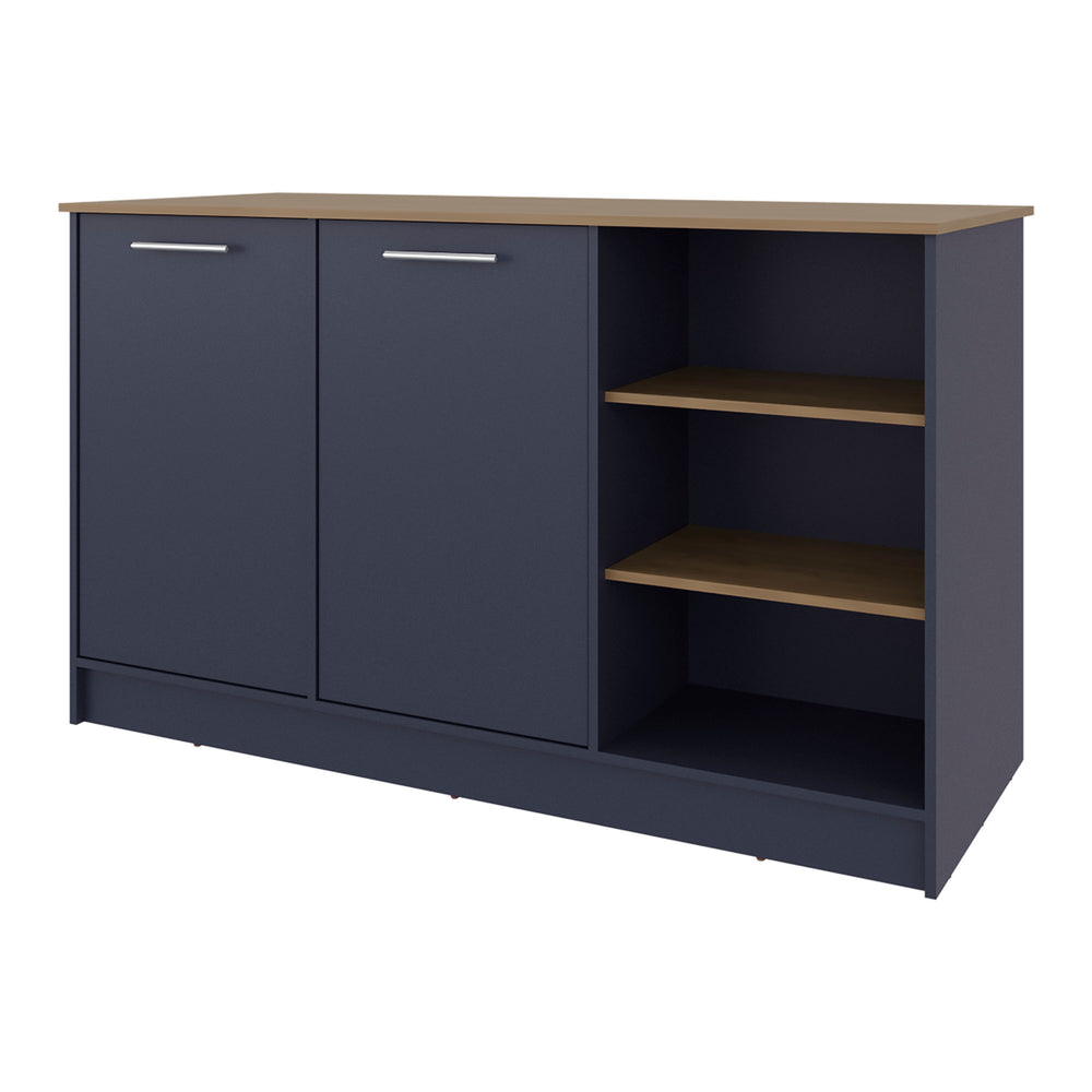 English Elm Red Rock Kitchen Island Multicolor with 2 Doors, Open Shelves, Scratch-Resistant Top, Compact Storage B128S00200