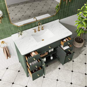 English Elm Fully Assembled 48'' Green Bathroom Vanity With Solid Wood, Engineered Marble Top & Soft-Close Drawers W1826P308982