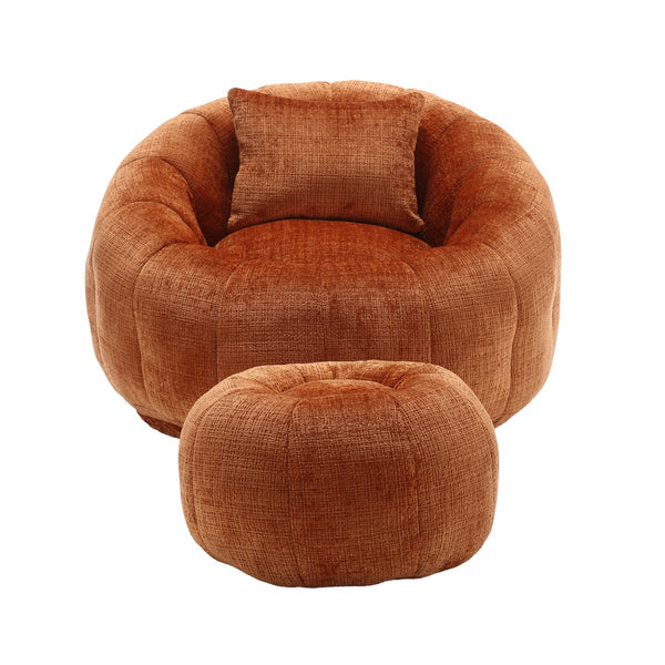English Elm UNITED Cloud-Luxe Chenille Memory Foam Bean Bag Chair with Ottoman and Pillow for Ultimate Comfort Orange W1568P361695