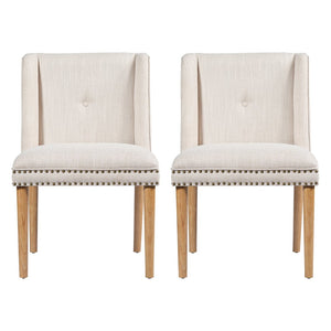 English Elm Light Luxury Rivet Trim Linen Upholstered Dining Chairs Rubberwood Tufted Set Beige+Natural N768P403745N