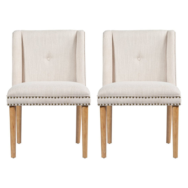 English Elm Light Luxury Rivet Trim Linen Upholstered Dining Chairs Rubberwood Tufted Set Beige+Natural N768P403745N