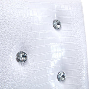 English Elm A Set of 2 Crystal Button Faux Leather Dining Chairs with Embossed Croc Texture White+Black W3226P344024