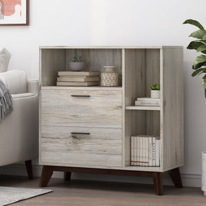 English Elm Christopher Knight Home® - CABINET mid-century modern faux wood storage console with splayed legs, drawers & cubby shelves Oak 67351.00SONOAK