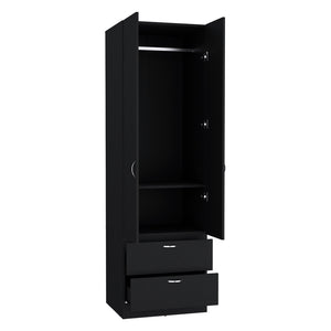 English Elm Armoire Marlton Black Bedroom Cabinet with Hanging Rod, Shelf & 2 Drawers — Durable Engineered Wood B092P191174