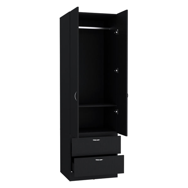 English Elm Armoire Marlton Black Bedroom Cabinet with Hanging Rod, Shelf & 2 Drawers — Durable Engineered Wood B092P191174
