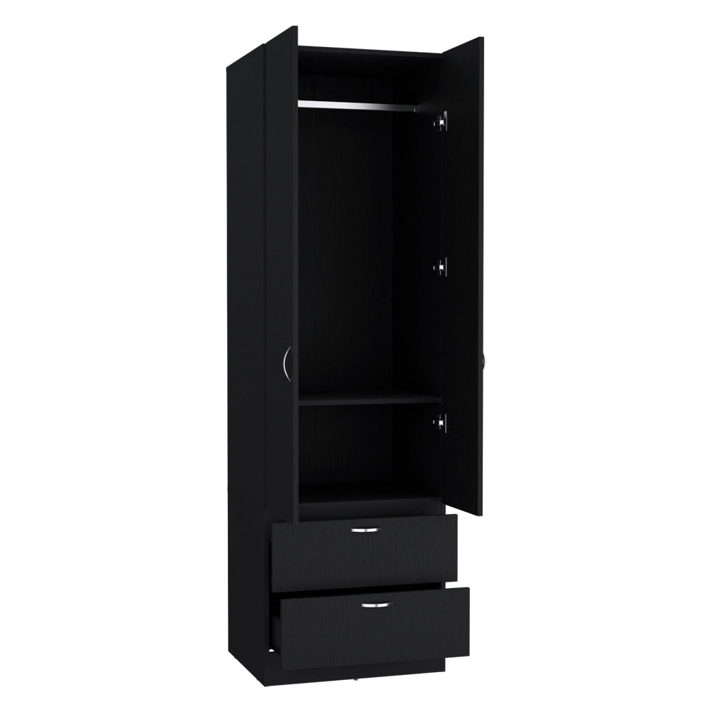 English Elm Armoire Marlton Black Engineered Wood Bedroom Closet with Rod, Shelf & Dual Drawers — Durable Storage Solution B092P191174