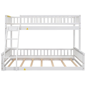 English Elm Twin Twin XL over Queen bunk bed with ladder and guardrails, sturdy pine MDF frame for small rooms White GX000464AAK