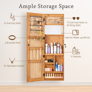 English Elm Solid Wood Wall Mounted Jewelry Armoire with Led Lighting Auto Activated Mirror Cabinet Light Brown W2640P356579