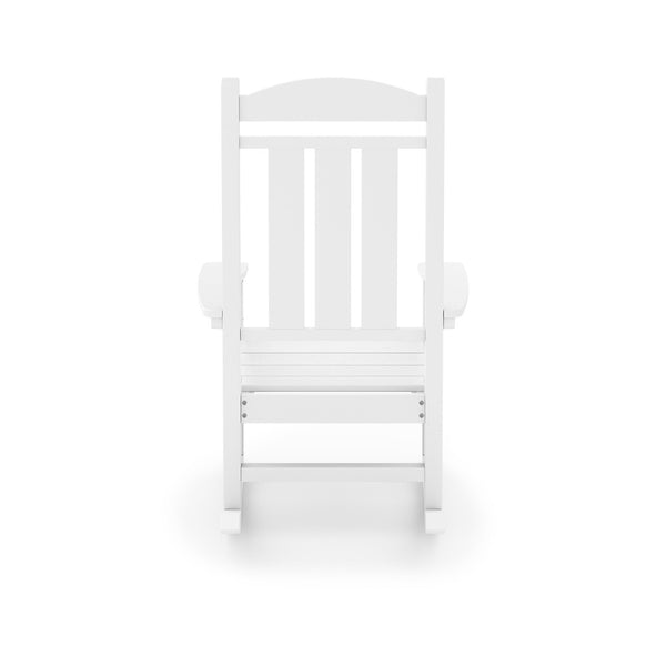 English Elm Beige Hdpe Poly Lumber Porch Rocking Chair with High Back for Outdoor Patio Use White B195P198772