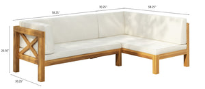 English Elm Christopher Knight Home® - Brava Stylish Left-Corner Bench Set For Outdoor Comfort – Durable Acacia Wood & Water-Resistant Cushions 57967.00BEI2
