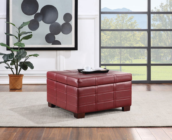 OSP Home Furnishings Detour Strap Ottoman Crimson Red