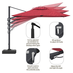 English Elm 11Ft Square Cantilever Patio Umbrella In Vibrant Red - Easy Operation, Upf50+ Protection, Versatile Shade T3609P347435