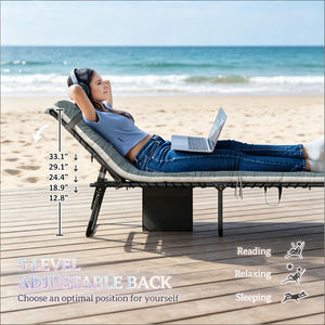 English Elm Adjustable Outdoor Chaise Lounge Set with Mesh Fabric Steel Frame and Removable Cushions Gray T3971P506031