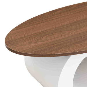 English Elm White Nesting Coffee Table Set Modern Oval & Round MDF Tops, S-Shape Metal Base, Adjustable Pads Durable Support W821S00027