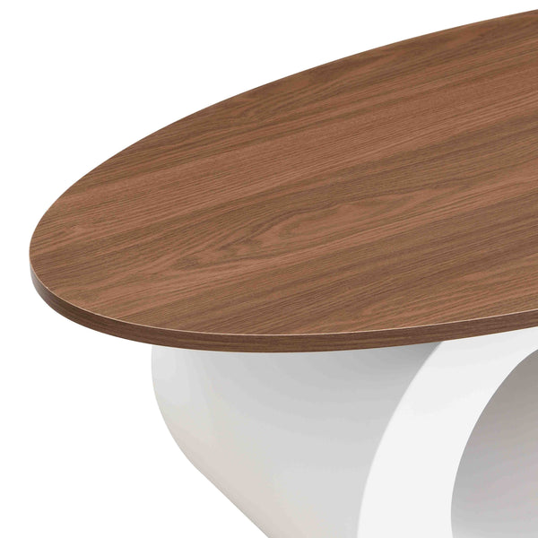English Elm White Nesting Coffee Table Set Modern Oval & Round MDF Tops, S-Shape Metal Base, Adjustable Pads Durable Support W821S00027