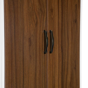 English Elm Full Size Murphy Wall Bed with Wardrobes Desk Drawers and Led Light in White LP000924AAK