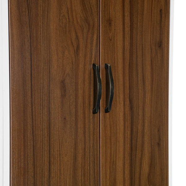 English Elm Full Size Murphy Wall Bed with Wardrobes Desk Drawers and Led Light in White LP000924AAK