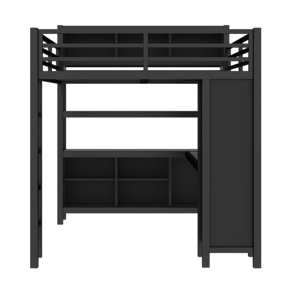 English Elm Metal Loft Bed With Wardrobe, L-Shaped Desk & Storage Cubes - Stylish Space-Saving Queen Solution W1580S00109
