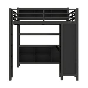 English Elm Metal Loft Bed With Wardrobe, L-Shaped Desk & Storage Cubes - Stylish Space-Saving Queen Solution W1580S00109