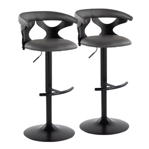 English Elm Gardenia Contemporary Adjustable Barstool Set of 2 — Grey Faux Leather Swivel, Black Metal Base, T-Footrest B202S00871