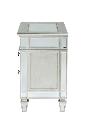 English Elm Varian Mirrored Nightstand Silver with Sunburst Trim, Crystal Knobs, Felt Lined Drawer, Mirrored Legs B2726P261261