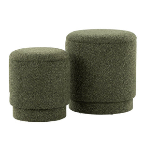 English Elm Ottoman Set Nesting Storage Cubes Upholstered in Rich Fabric for Modern Living Spaces Green B202P471501
