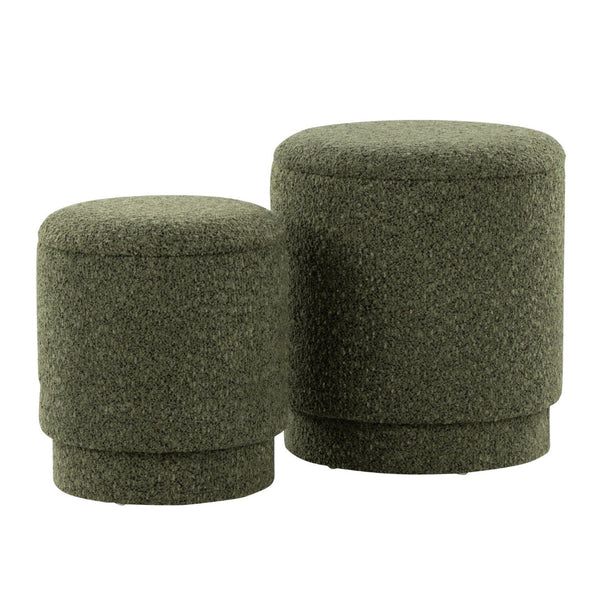 English Elm Ottoman Set Nesting Storage Cubes Upholstered in Rich Fabric for Modern Living Spaces Green B202P471501
