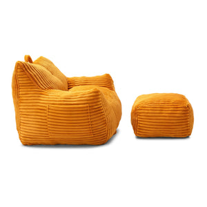 English Elm Giant Plush Bean Bag Chair with Armrests and Footstool for Ultimate Comfort, Durable Corduroy Lounge Sofa Yellow W1117P309392