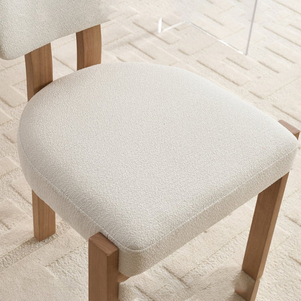 English Elm Wooden Wingback Dining Chairs Chenille Upholstered Farmhouse Set for Kitchen Comfort Beige W3244P316072