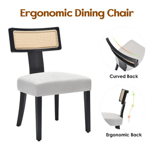 English Elm Upholstered Armless Dining Chairs with Rattan Back Hardwood Frame French Country Set of 2 Beige+Black T3623P411725