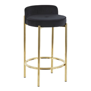 English Elm Chloe Glam Velvet Counter Stool Set of 2 – Gold Metal Base, Tufted Black Upholstery, Contemporary Chic B202P221826