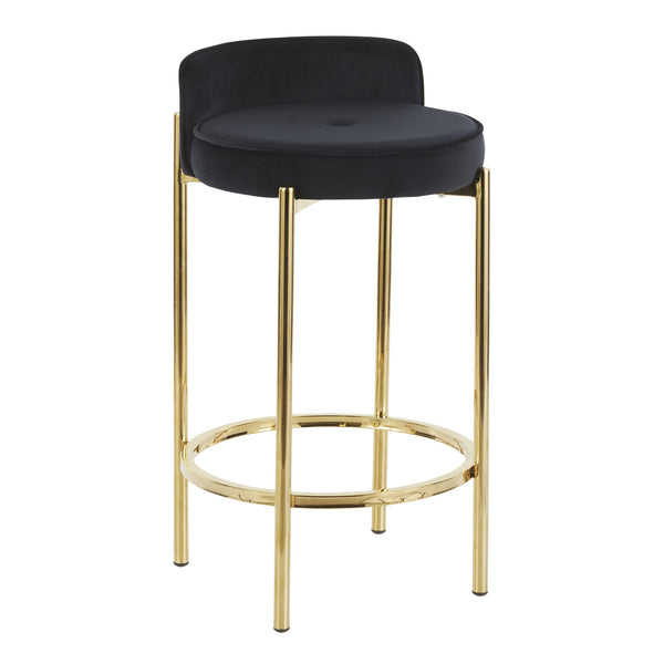 English Elm Chloe Glam Velvet Counter Stool Set of 2 – Gold Metal Base, Tufted Black Upholstery, Contemporary Chic B202P221826