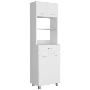 English Elm Microwave Double Door Storage Cabinet with Drawer & Shelf, White Engineered Wood, Spacious Top B097S00096
