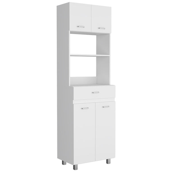 English Elm Microwave Double Door Storage Cabinet with Drawer & Shelf, White Engineered Wood, Spacious Top B097S00096