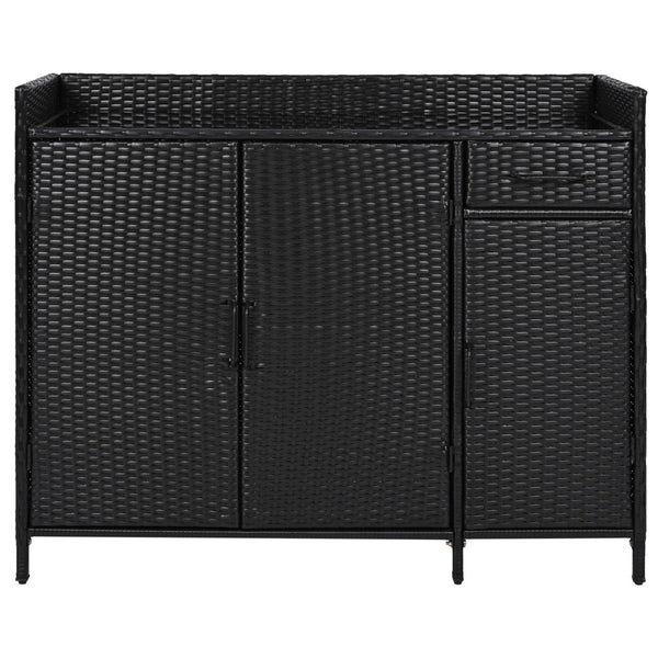 English Elm K&k Outdoor Wicker Bar Cabinet with Tempered Glass Top Adjustable Shelving and Drawer Black Brown N707P233745B