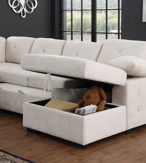 English Elm Multi Functional L Shaped Sectional Sofa with Sleeper and Hidden Storage Chaise Beige B2730S00057