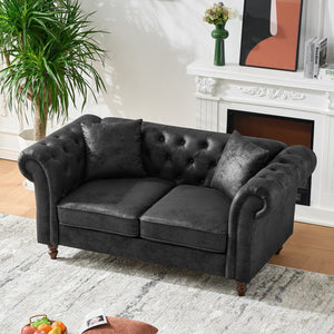 English Elm 66"Chesterfield Tech Fabric Sofa with Roll Armrests, 2-Seater Mid-Century Upholstered Comfort Black W3373S00003