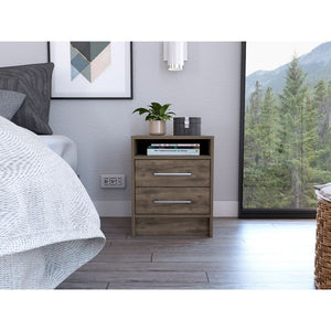 English Elm Philadelphia Nightstand with Two Drawers and Concealed Shelf, White & Light Oak Accent, Sleek Storage Design Brown 23 L x 23 W x 7 H B128P148957