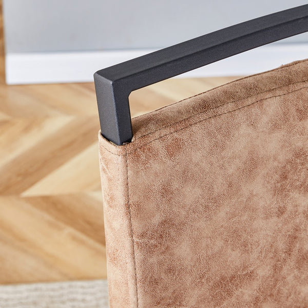 English Elm Dining Tech Cloth High Back Chairs Set of 2 — Ergonomic Curved Upholstered Seats, C‑Shape Black Legs, Brown W1151P367176