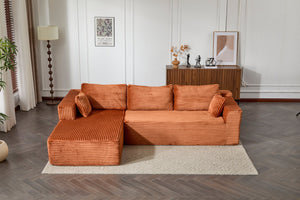 English Elm Compression Modular Sectional Sofa With Deep Chaise, Soft Corduroy L-Shaped Couch For Modern Living W3723S00005