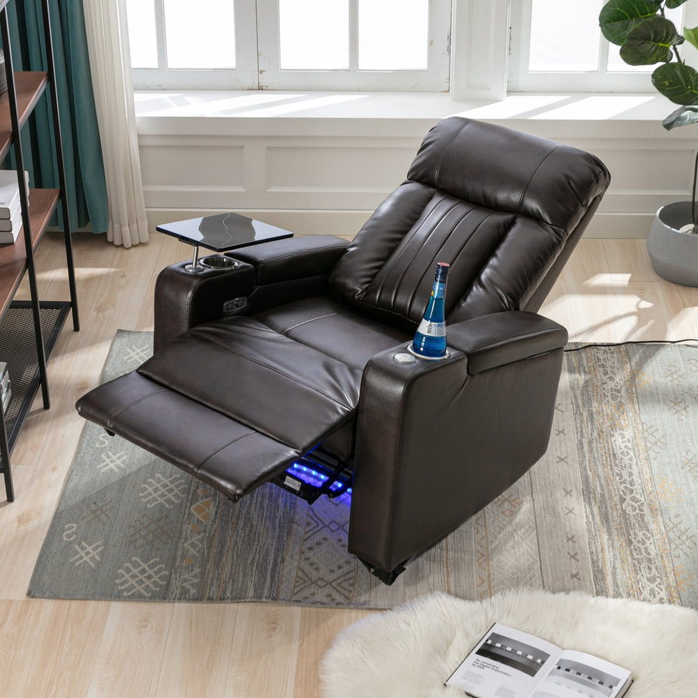 English Elm Premium Power Recliner with Storage Arms, Cupholders, Swivel Tray Table and Phone Stand for Ultimate Comfort and Convenience Brown N719S000710D