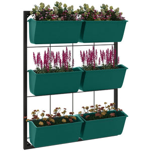 English Elm Outsunny 3-Tier Vertical Wall Planter With 6 Self-Draining Pots For Indoor/Outdoor Planting Joy W2225P174504-GIGA