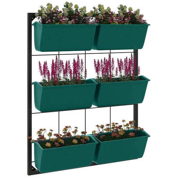 English Elm Outsunny 3-Tier Vertical Wall Planter With 6 Self-Draining Pots For Indoor/Outdoor Planting Joy W2225P174504-GIGA