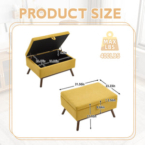 English Elm Mid-century square storage bench with solid wood frame, microfiber upholstery, versatile ottoman seat and tabletop functionality for living room and entryway appeal Yellow W1539P269657