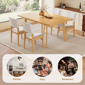 English Elm 5-piece Rectangular Rubberwood Dining Set with Linen Upholstered Chairs for Modern Kitchens Natural N752S400018N