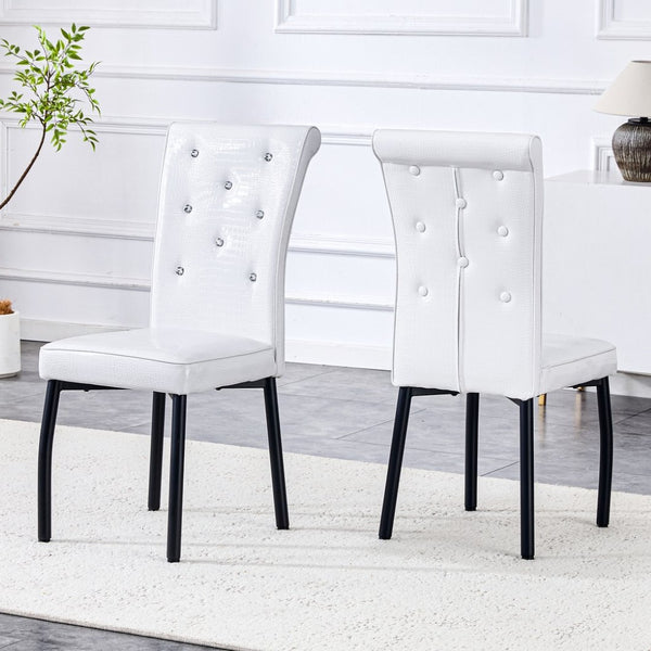English Elm A Set of 2 Crystal Button Faux Leather Dining Chairs with Embossed Croc Texture White+Black W3226P340206