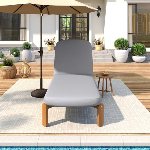 English Elm Outdoor Acacia Wood Chaise Lounge Reclining Patio Chair with Cushion for Poolside Grey N719P445623A