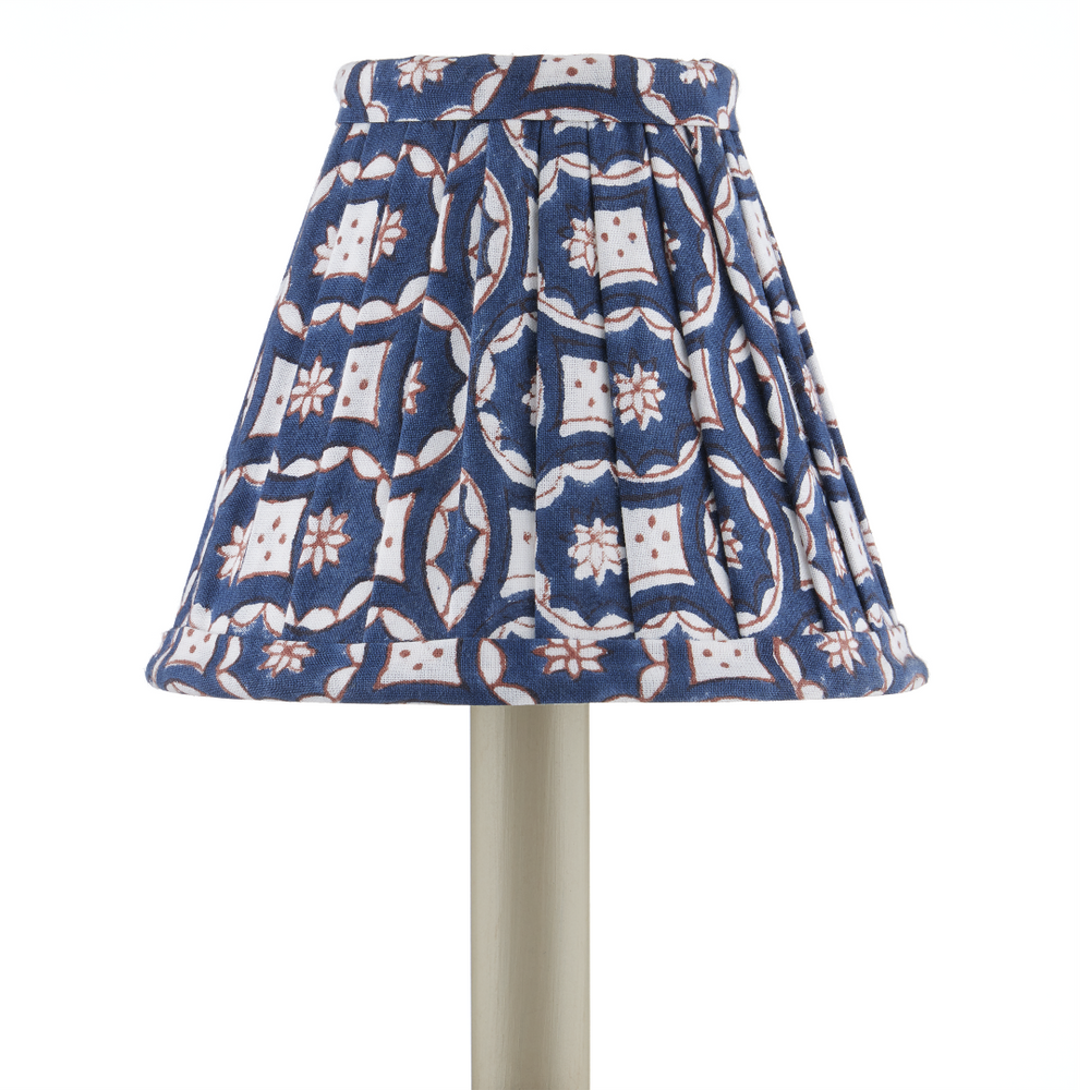 Block Print Navy Multi Pleated Chandelier Shade - Chic Cotton Decor for Bohemian Spaces and Style