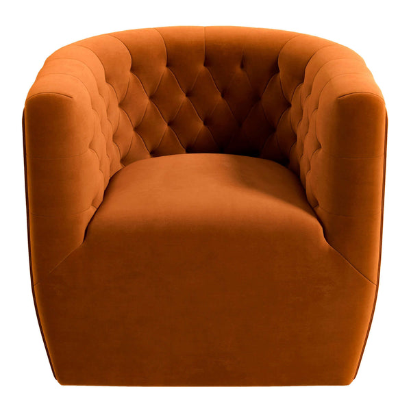 English Elm Ashcroft Furniture - Delaney Tufted Velvet Swivel Chair with Solid Wood Legs, Ergonomic Angled Back and Foam Support Orange B183P281226
