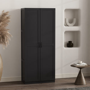 Manhattan Comfort Cornelia Modern Storage Closet With 7 Adjustable Shelves And Soft-close Doors For Elegant Organization Black Mdf 2bc-bk